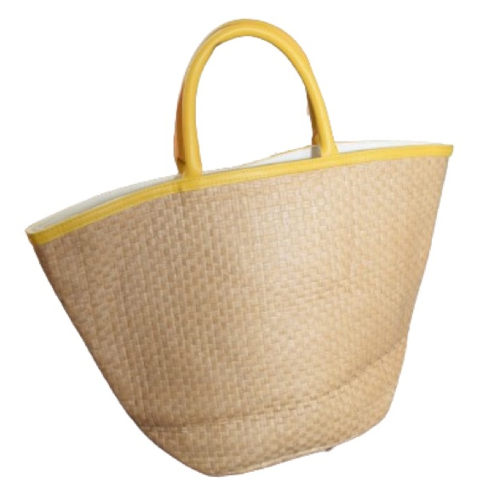 Source Unknown Natural Woven Tote with Yellow Trim